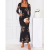 ZESICA Womens Fall Long Sleeve Bodycon Mesh Wedding Guest Formal Dress(Ebony)