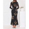 ZESICA Womens Fall Long Sleeve Bodycon Mesh Wedding Guest Formal Dress(Ebony)