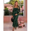 ZESICA Womens Fall Long Sleeve Bodycon Mesh Wedding Guest Formal Dress(Green)
