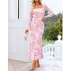 ZESICA Womens Fall Long Sleeve Bodycon Mesh Wedding Guest Formal Dress(Lightpink)