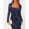 ZESICA Womens Fall Long Sleeve Bodycon Mesh Wedding Guest Formal Dress(Navy)