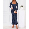 ZESICA Womens Fall Long Sleeve Bodycon Mesh Wedding Guest Formal Dress(Navy)