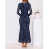 ZESICA Womens Fall Long Sleeve Bodycon Mesh Wedding Guest Formal Dress(Navy)