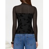 ZESICA Womens Fall Long Sleeve Turtleneck Floral Sheer Mesh Ruched Tops(Black)