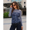 ZESICA Womens Fall Long Sleeve Turtleneck Floral Sheer Mesh Ruched Tops(Blue)