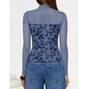 ZESICA Womens Fall Long Sleeve Turtleneck Floral Sheer Mesh Ruched Tops(Blue)