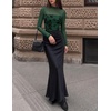 ZESICA Womens Fall Long Sleeve Turtleneck Floral Sheer Mesh Ruched Tops(Green)
