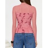 ZESICA Womens Fall Long Sleeve Turtleneck Floral Sheer Mesh Ruched Tops(Pink)