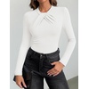 ZESICA Women’s Fall Long Sleeve Twist Knot Business Casual Tops(White)