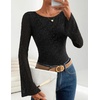 ZESICA Women’s Floral Lace Long Sleeve Boat Neck Going Out Tops(Black)