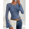 ZESICA Women’s Floral Lace Long Sleeve Boat Neck Going Out Tops(Dustyblue)
