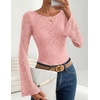 ZESICA Women’s Floral Lace Long Sleeve Boat Neck Going Out Tops(Pink)