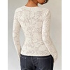 ZESICA Womens Lace Mesh Sheer See Through Long Sleeve Tops(Apricot)