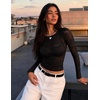 ZESICA Womens Lace Mesh Sheer See Through Long Sleeve Tops(Black)