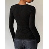 ZESICA Womens Lace Mesh Sheer See Through Long Sleeve Tops(Black)