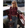 ZESICA Womens Lace Mesh Sheer See Through Long Sleeve Tops(Burgundy)