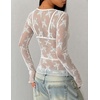 ZESICA Womens Lace Mesh Sheer See Through Long Sleeve Tops(Ivory)