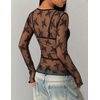 ZESICA Womens Lace Mesh Sheer See Through Long Sleeve Tops(Laceblack)