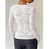 ZESICA Womens Lace Mesh Sheer See Through Long Sleeve Tops(White)