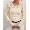 ZESICA Women’s Long Sleeve Floral Lace Knit Ruched Tops 2026 Fall Shirt(Apricot)