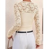 ZESICA Women’s Long Sleeve Floral Lace Knit Ruched Tops 2026 Fall Shirt(Apricot)
