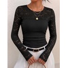 ZESICA Women’s Long Sleeve Floral Lace Knit Ruched Tops 2026 Fall Shirt(Black)