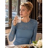 ZESICA Women’s Long Sleeve Floral Lace Knit Ruched Tops 2026 Fall Shirt(Blue)