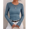 ZESICA Women’s Long Sleeve Floral Lace Knit Ruched Tops 2026 Fall Shirt(Blue)
