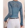 ZESICA Women’s Long Sleeve Floral Lace Knit Ruched Tops 2026 Fall Shirt(Blue)