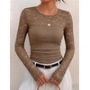ZESICA Women’s Long Sleeve Floral Lace Knit Ruched Tops 2026 Fall Shirt(Brown)