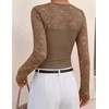 ZESICA Women’s Long Sleeve Floral Lace Knit Ruched Tops 2026 Fall Shirt(Brown)