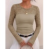 ZESICA Women’s Long Sleeve Floral Lace Knit Ruched Tops 2026 Fall Shirt(Camel)