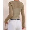 ZESICA Women’s Long Sleeve Floral Lace Knit Ruched Tops 2026 Fall Shirt(Camel)