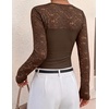 ZESICA Women’s Long Sleeve Floral Lace Knit Ruched Tops 2026 Fall Shirt(Coffee)