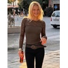 ZESICA Women’s Long Sleeve Floral Lace Knit Ruched Tops 2026 Fall Shirt(Coffee)