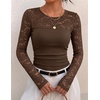 ZESICA Women’s Long Sleeve Floral Lace Knit Ruched Tops 2026 Fall Shirt(Coffee)