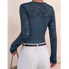 ZESICA Women’s Long Sleeve Floral Lace Knit Ruched Tops 2026 Fall Shirt(Dark Blue)