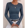 ZESICA Women’s Long Sleeve Floral Lace Knit Ruched Tops 2026 Fall Shirt(Dark Blue)