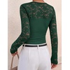 ZESICA Women’s Long Sleeve Floral Lace Knit Ruched Tops 2026 Fall Shirt(Green)