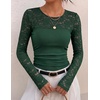ZESICA Women’s Long Sleeve Floral Lace Knit Ruched Tops 2026 Fall Shirt(Green)