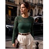 ZESICA Women’s Long Sleeve Floral Lace Knit Ruched Tops 2026 Fall Shirt(Green)