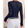 ZESICA Women’s Long Sleeve Floral Lace Knit Ruched Tops 2026 Fall Shirt(Navy)