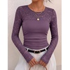 ZESICA Women’s Long Sleeve Floral Lace Knit Ruched Tops 2026 Fall Shirt(Purple)