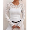 ZESICA Women’s Long Sleeve Floral Lace Knit Ruched Tops 2026 Fall Shirt(White)
