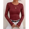 ZESICA Women’s Long Sleeve Floral Lace Knit Ruched Tops 2026 Fall Shirt(Wine)