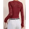 ZESICA Women’s Long Sleeve Floral Lace Knit Ruched Tops 2026 Fall Shirt(Wine)