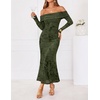 ZESICA Womens Long Sleeve Off Shoulder Maxi Fall Mesh Wedding Guest Dresses(Army Green)