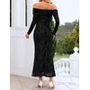 ZESICA Womens Long Sleeve Off Shoulder Maxi Fall Mesh Wedding Guest Dresses(Black)