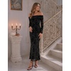 ZESICA Womens Long Sleeve Off Shoulder Maxi Fall Mesh Wedding Guest Dresses(Black)