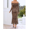 ZESICA Womens Long Sleeve Off Shoulder Maxi Fall Mesh Wedding Guest Dresses(Leopard)